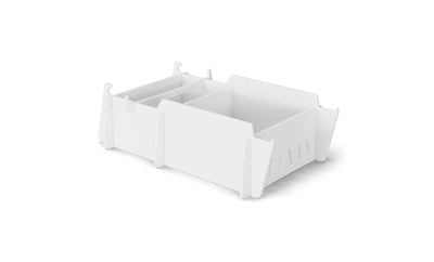 The Signature Lowback Chair Riser by Ledge Lounger is a white multi-compartment storage box with three sections against a plain white background. It includes side slots and notches for adjustable dividers, providing customizable storage solutions.