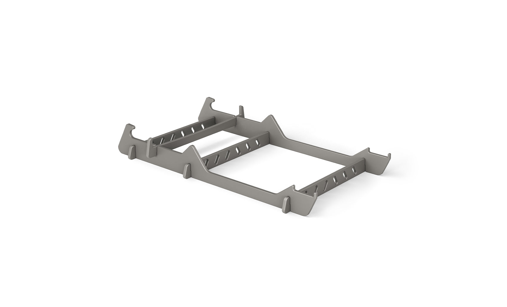 The Signature Chair Riser by Ledge Lounger is a gray, rectangular plastic rack with multiple slots and cut-out handles—ideal for in-pool seating or organizing essentials outdoors.