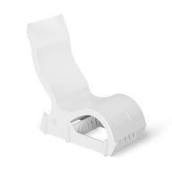 The Ledge Lounger Signature Chair With Riser is a modern, white curved lounge chair with a sleek design and raised base, ideal for poolside relaxation—photographed on a plain white background.