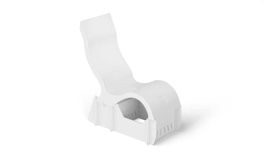 The Ledge Lounger Signature Chair With Tall Riser is a modern, white, plastic lounge chair with a curved seat and backrest, designed for use in shallow pools or on pool decks.