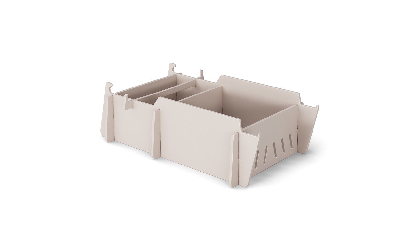 Keep your Signature Lowback Chair With Medium Riser by Ledge Lounger organized with this light beige, rectangular plastic organizer featuring three compartments and dividers—perfect for storing poolside or tanning ledge chair essentials.