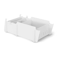 The Signature Lowback Chair With Medium Riser by Ledge Lounger features a modern, minimal design perfect for poolside use. Its white, rectangular form complements outdoor loungers and tanning ledges. Shown here on a plain white background.