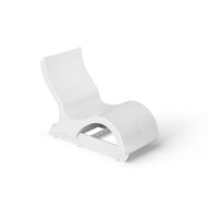 The Ledge Lounger Signature Lowback Chair With Riser is a modern white outdoor lounger with a curved, smooth plastic design, ideal for poolside seating and shown on a plain white background.