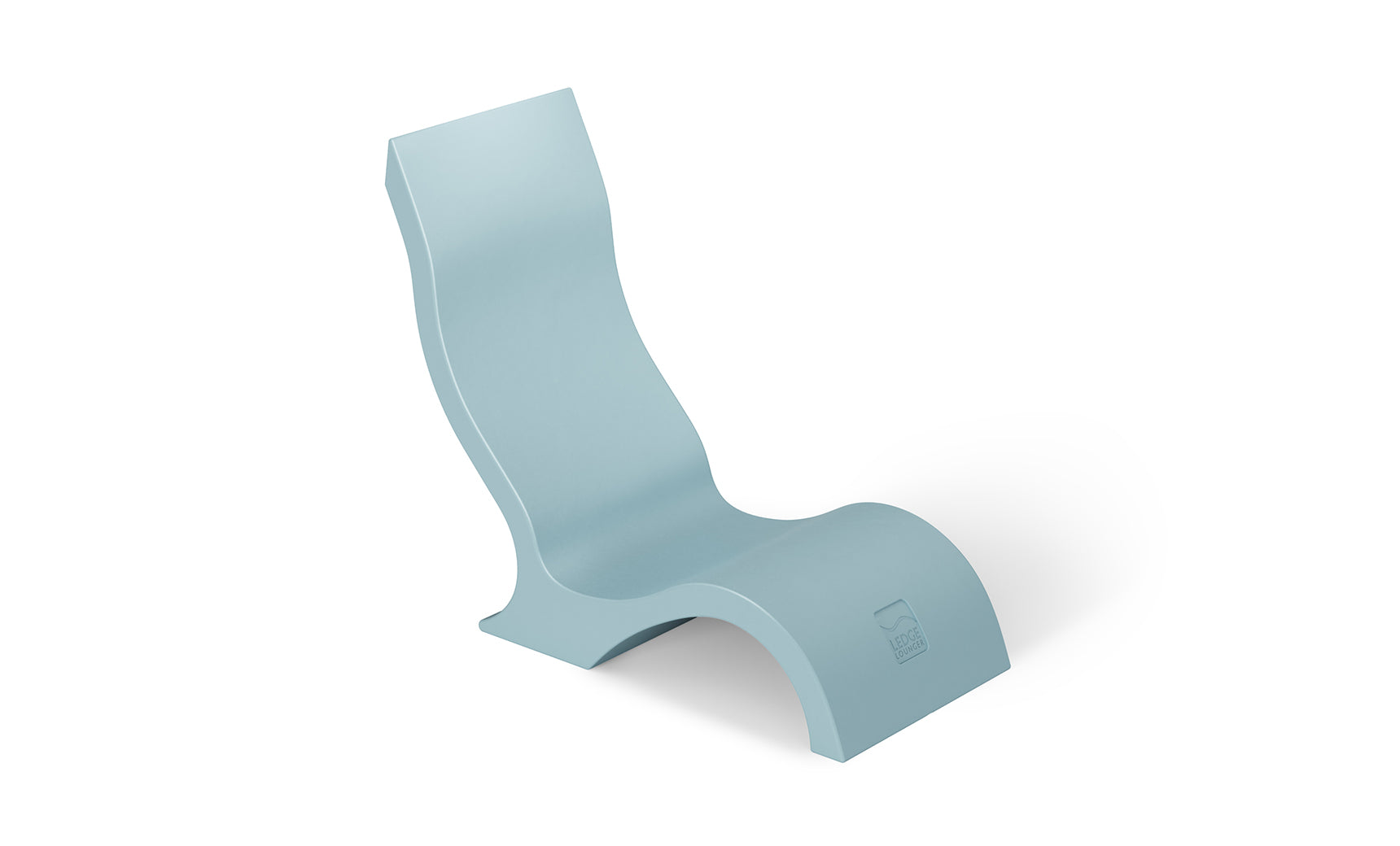 The Ledge Lounger Signature Chair With Short Riser is a modern, minimalist in-pool lounger in light blue with a smooth, wave-like curved design—perfect for stylish poolside seating.