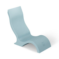 The Ledge Lounger Signature Chair With Short Riser is a modern, light blue, armless tanning ledge chair with a smooth, curvy design, perfect for stylish poolside seating and shown against a white background.