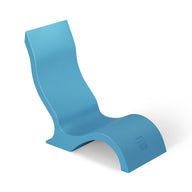The Ledge Lounger Signature Chair With Short Riser is a modern blue S-shaped pool lounger with smooth curves and a minimalist design, ideal for poolside seating and shown on a white background.