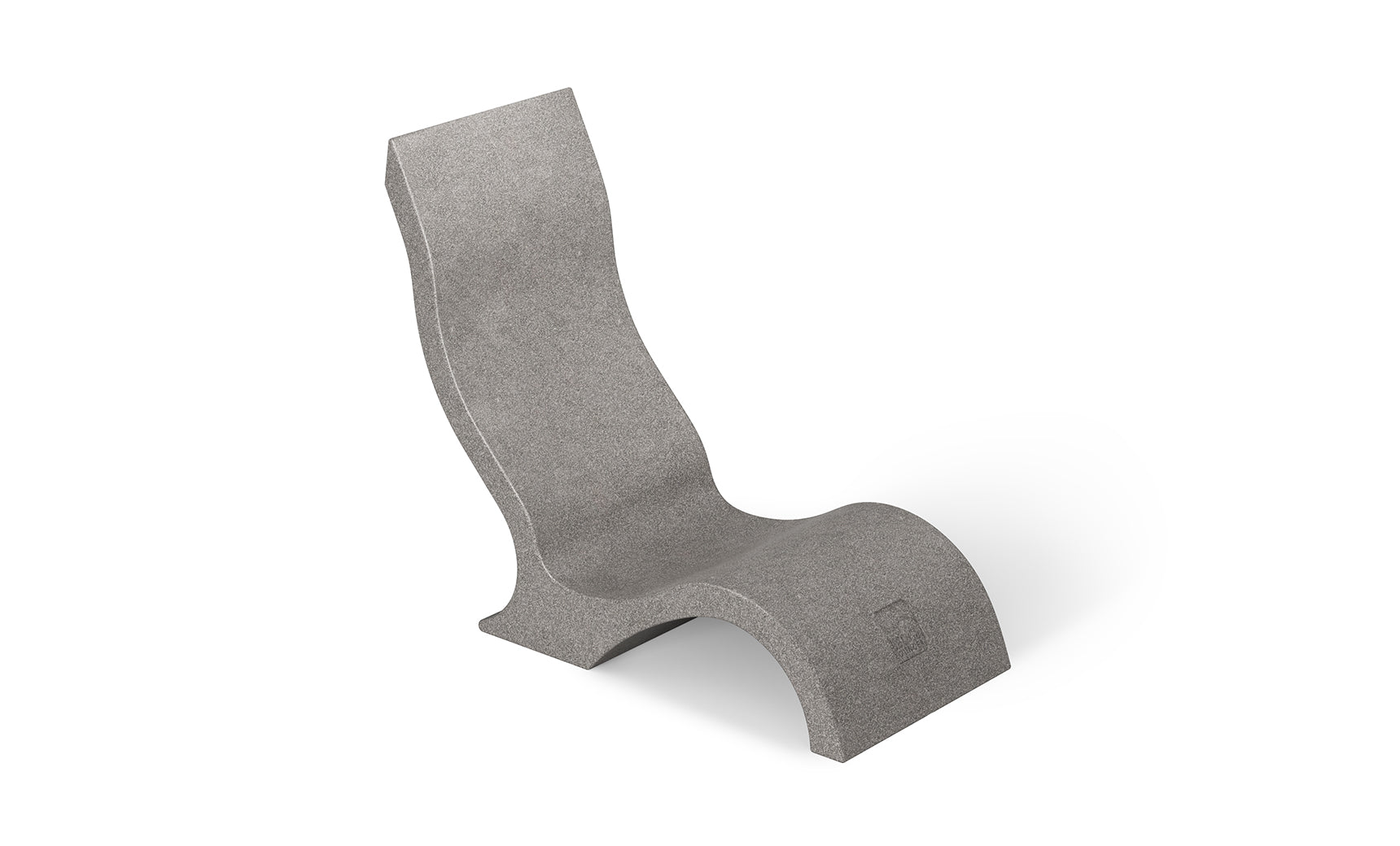 The Ledge Lounger Signature Chair With Short Riser features a smooth, wave-like gray design with an arched base, perfect for stylish tanning ledges. Photographed against a plain white background.