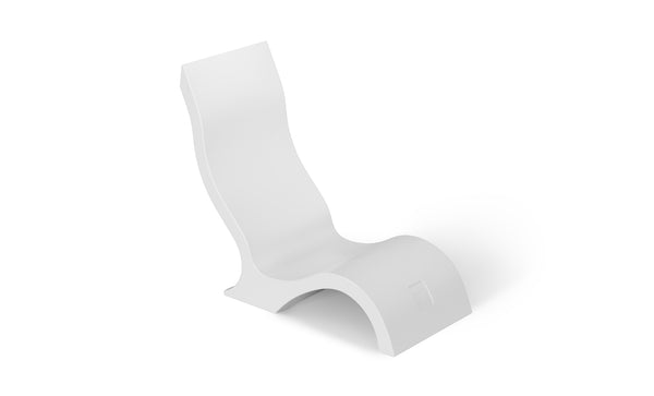 The Signature Chair by Ledge Lounger is a modern, white S-shaped lounge chair with a minimalist design featuring smooth curves and no visible legs, ideal for enhancing your tanning ledge or outdoor oasis. Its sleek form beautifully complements any serene setting.