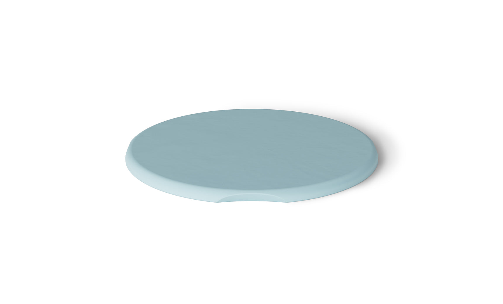 Showcased against a plain white background, this light blue silicone coaster by Ledge Lounger features a small notch on one side. Its UV-resistant design makes it an ideal match for your Signature Side Table Lid and perfect for outdoor settings.