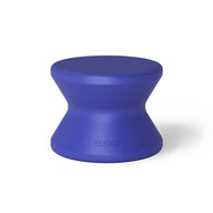 A compact, modern hourglass-shaped Signature Standard Side Table in blue, designed for pool use. The smooth surface discreetly displays the Ledge Lounger brand name on the side. Ideal for your sun shelf, it stands against a plain white background.