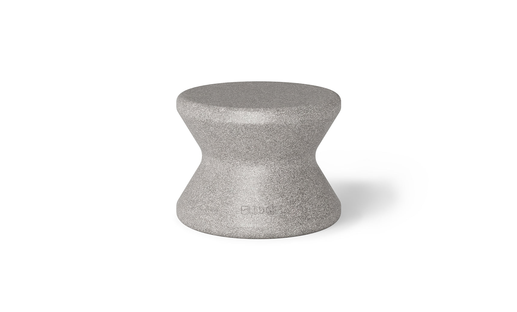The Signature Standard Side Table by Ledge Lounger is a gray hourglass-shaped stool with a smooth surface, ideal for in-pool use. It complements any sun shelf setting and is set against a plain white background.