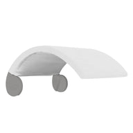 The Signature Chair Shade by Ledge Lounger is a minimalist, modern light fixture with a curved white shade and two circular gray base elements, offering sleek elegance ideal for enhancing any home or office space.