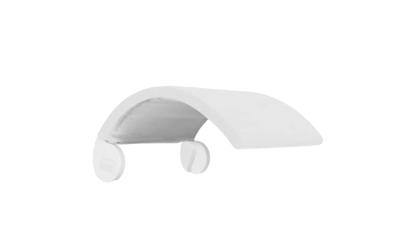 The Signature Chair Shade by Ledge Lounger is a minimalist, modern white table lamp with a curved, arch-like design. Its flat, elongated top and dual cylindrical bases enhance the sleek look of any in-pool tanning ledge or Signature Chair lounger with contemporary elegance.