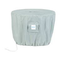 Gray cover for a product with a visible brand logo on a white background