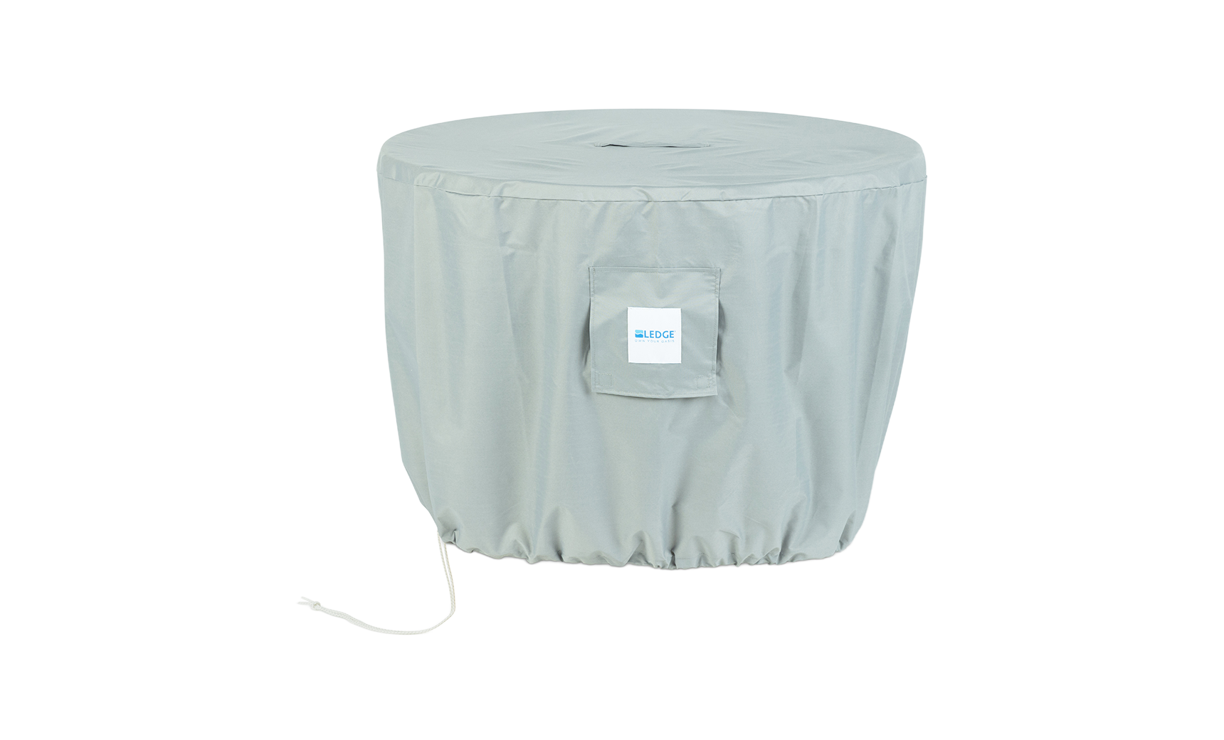 Gray cover for a product with a visible brand logo on a white background