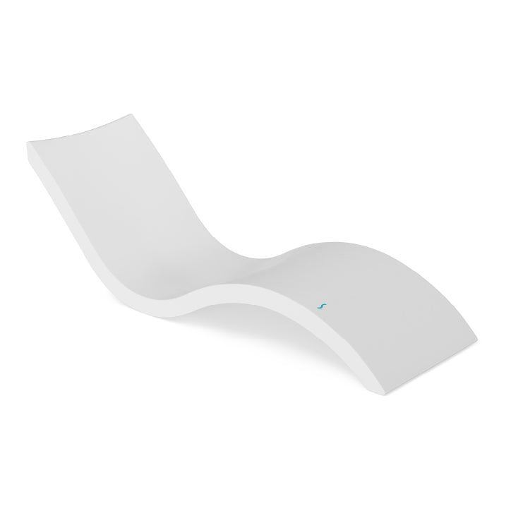 A modern white pool lounge chair with a smooth, S-shaped curve and minimalist design, displayed on a plain white background.