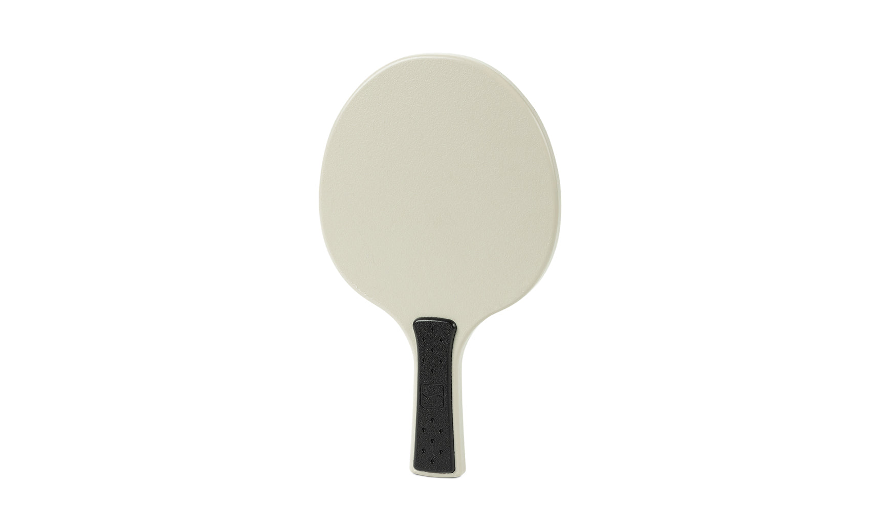 The Ledge Lounger Table Tennis Paddle features a simple oval beige face and a short black textured handle, displayed against a plain white background.