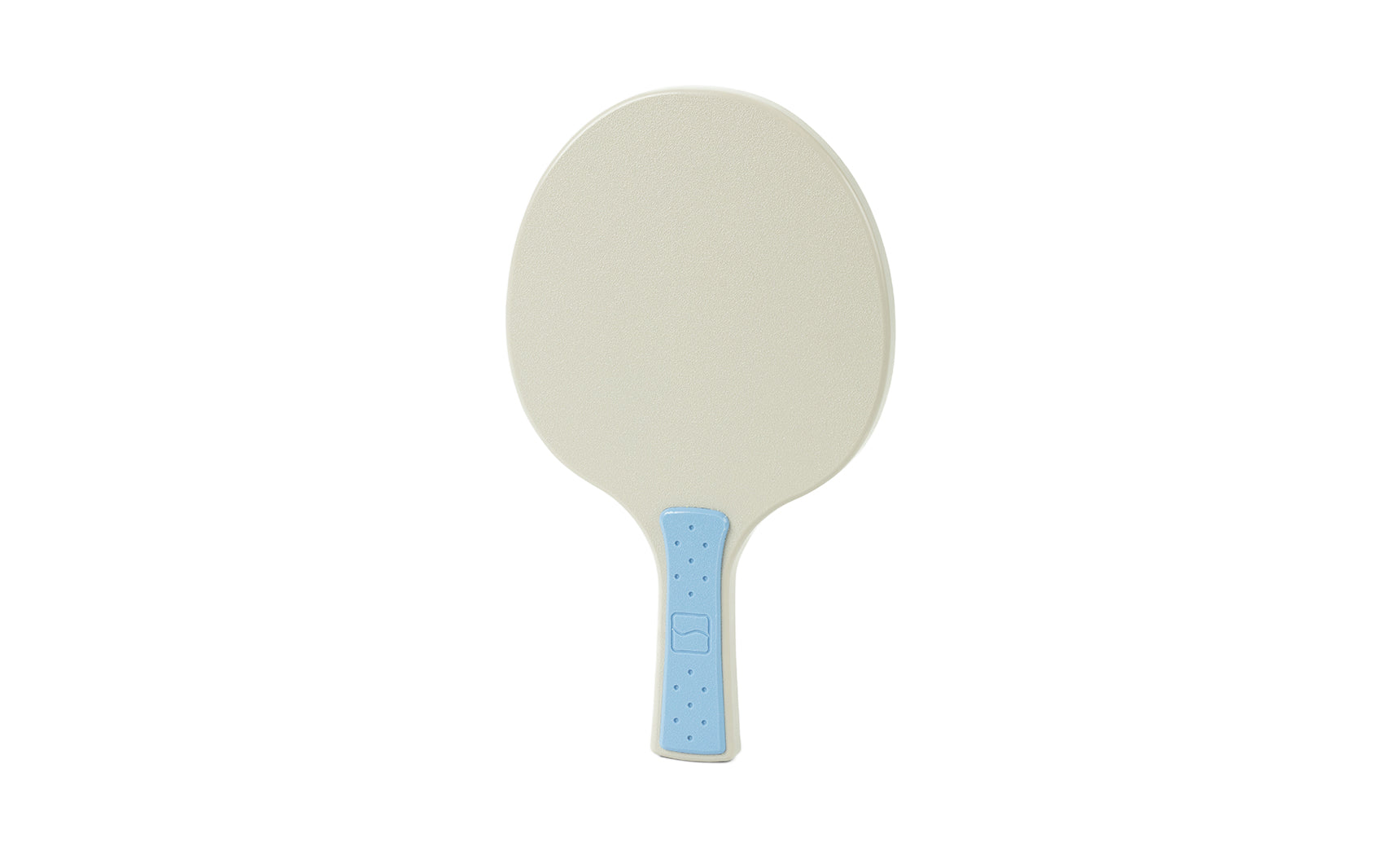 A light beige oval Table Tennis Paddle by Ledge Lounger with a blue handle is displayed against a white background.