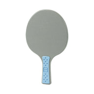 A gray Table Tennis Paddle by Ledge Lounger, with a light blue handle detailed with small dark blue dots, is displayed against a white background.
