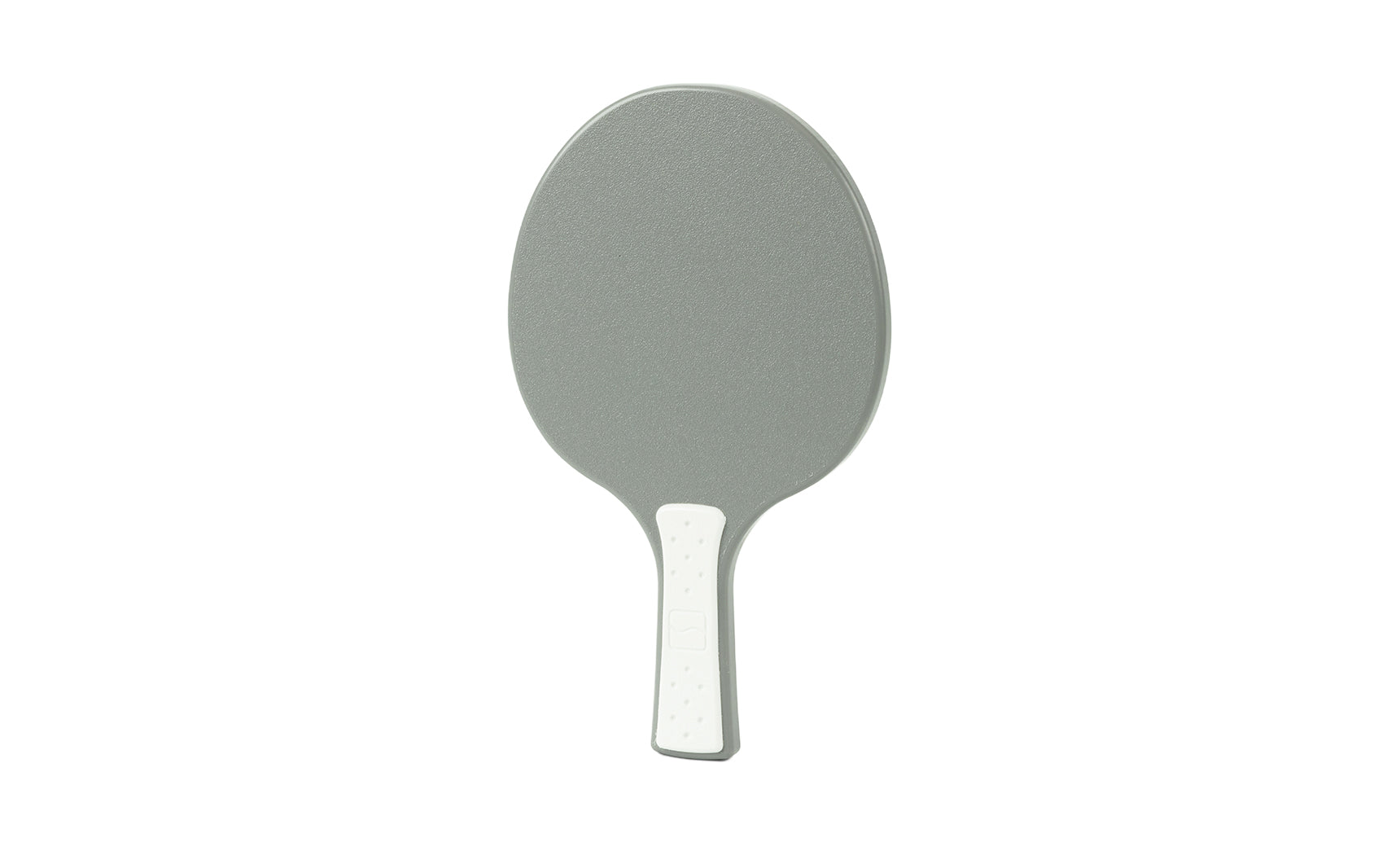 A gray Table Tennis Paddle by Ledge Lounger, featuring a white handle, is displayed on a plain white background.