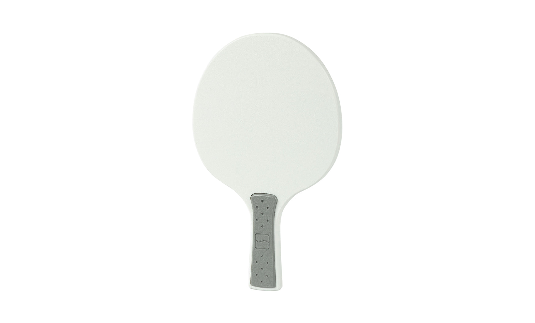 The Ledge Lounger Table Tennis Paddle features a white, oval design with a gray textured handle, showcased on a plain white background.