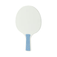 The Ledge Lounger Table Tennis Paddle features an oval-shaped white head and a light blue handle, displayed on a plain white background—an ideal addition to any table tennis set.
