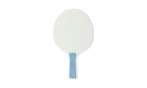 The Ledge Lounger Table Tennis Paddle features an oval-shaped white head and a light blue handle, displayed on a plain white background—an ideal addition to any table tennis set.