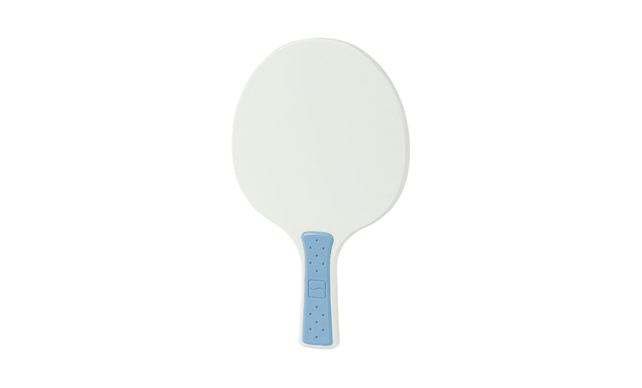 The Ledge Lounger Table Tennis Paddle features an oval-shaped white head and a light blue handle, displayed on a plain white background—an ideal addition to any table tennis set.