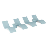 Three modern light blue Ledge Lounger Signature Chaise and Side Table In-Pool 6-Piece Set loungers are arranged in a row against a white background, highlighting stylish pool ledge furniture for luxurious relaxation.