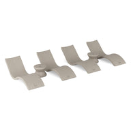 The Ledge Lounger Signature Chaise and Side Table In-Pool 6-Piece Set features modern beige lounge chairs with wavy, sculptural shapes, high backs, curved seats, and circular bases—perfect pool ledge furniture for stylish relaxation.