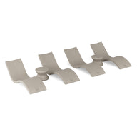 The Ledge Lounger Signature Chaise and Side Table In-Pool 6-Piece Set features three identical sculptural beige lounge chairs with wave-like curves and cylindrical supports, arranged side by side to evoke modern poolside elegance.