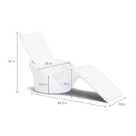 The Ledge Lounger Autograph Chaise Island Lounge In-Pool & Patio Set is a white modern chaise, 38" tall, 35" backrest length, seat heights at 11.5" and 17", total length 65.5", and 23" wide—perfect for patio relaxation.