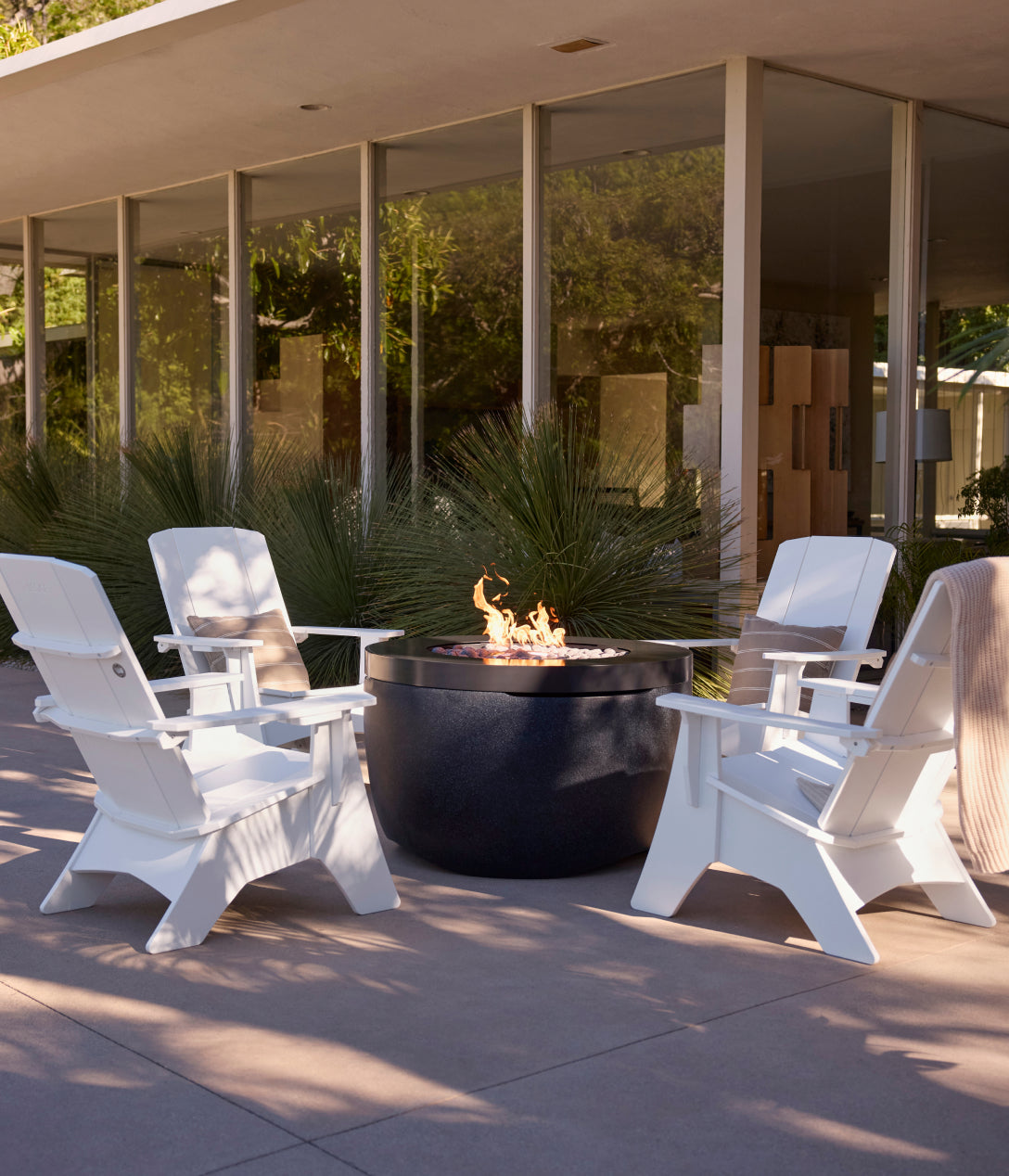 6 Piece Propane Fire Pit Bundle With Adirondack Chairs