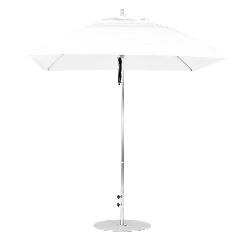 The Essential Fiberglass Umbrella - 7.5 Square Pulley by Ledge Lounger features a sleek, metallic pole and flat base, with marine-grade fabrics for in-pool or on-deck use. Its clean white canopy provides perfect shade with a simple, modern design.