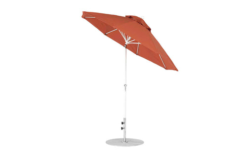 The Ledge Lounger Essential Fiberglass Umbrella, a 7.5 octagon with marine-grade fabrics and wind resistance, includes a round base, metal pole, and crank auto tilt for optimal shade.