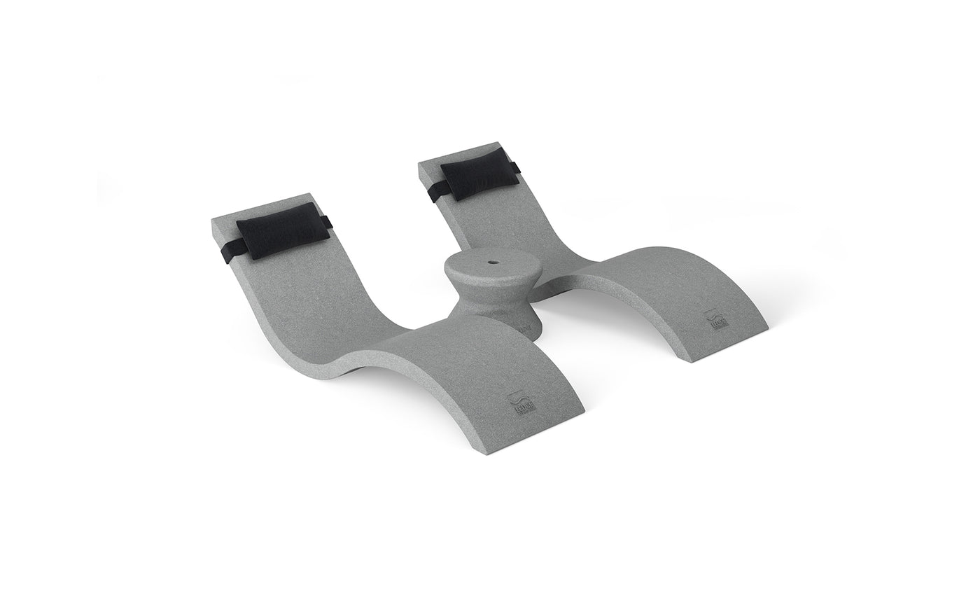 Enhance your workspace with this gray ergonomic laptop stand, featuring a central circular base and two curved arms with black non-slip pads. Its as essential as the Outdoor Paradise In-Pool Furniture Bundle by Ledge Lounger for elevating comfort and airflow.