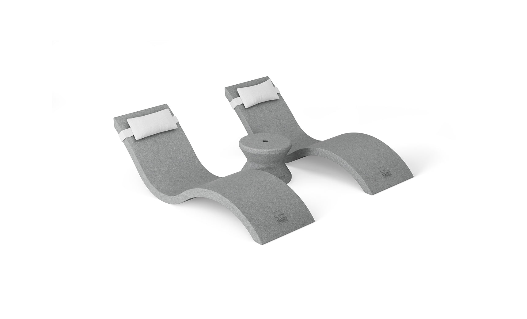 The Ledge Loungers modern U-shaped gray watch stand, featuring two cushioned holders, neatly displays watches with a sleek, minimalist design echoing their Outdoor Paradise In-Pool Furniture Bundle, adding a touch of sophistication to any space.