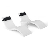 The Ledge Lounger Outdoor Paradise In-Pool Furniture Bundle features a white double seating device with curved seats and black armrests, offering ergonomic comfort in a minimalist style to enhance your poolside relaxation experience.
