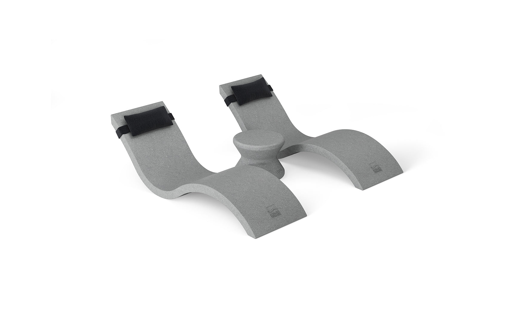 A gray, double-arched laptop stand with top black rubber grips, designed to hold and elevate devices. Its minimalist style mirrors Ledge Loungers Outdoor Paradise In-Pool Furniture Bundle with a central raised section for support and modern elegance.