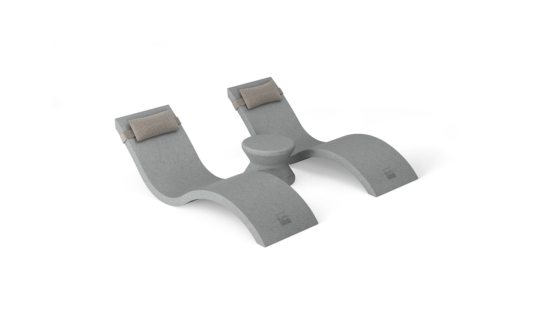 The Ledge Lounger Outdoor Paradise In-Pool Furniture Bundle includes a gray ergonomic yoga headstand bench with padded supports. Perfect for shoulder alignment during inversions, it complements in-pool chaise loungers and pool ledge furniture on a white backdrop.