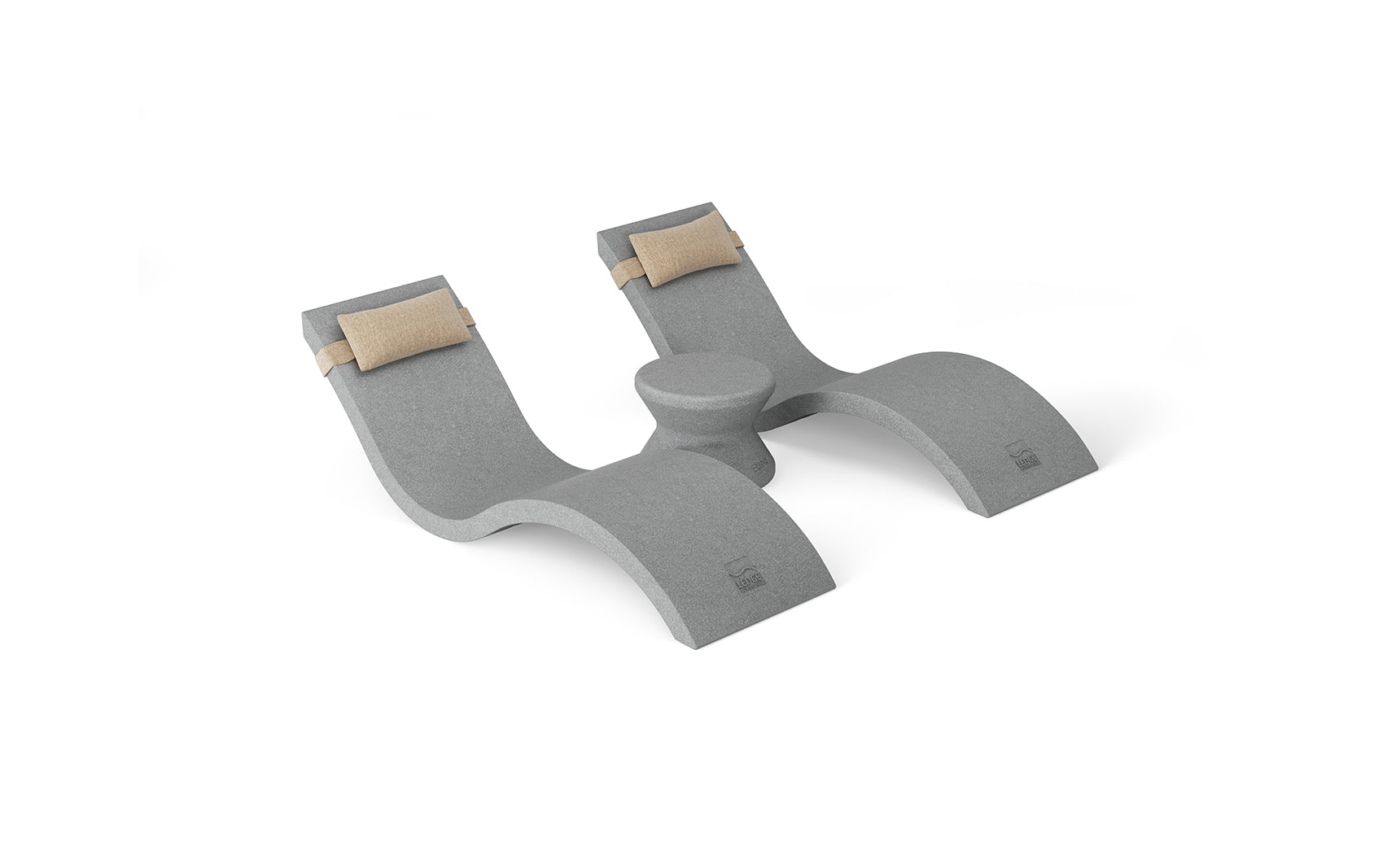 A gray yoga block with curved sides and central support, featuring beige padded ends, offers varied support and alignment options for exercises and mimics the Outdoor Paradise In-Pool Furniture Bundle by Ledge Lounger.