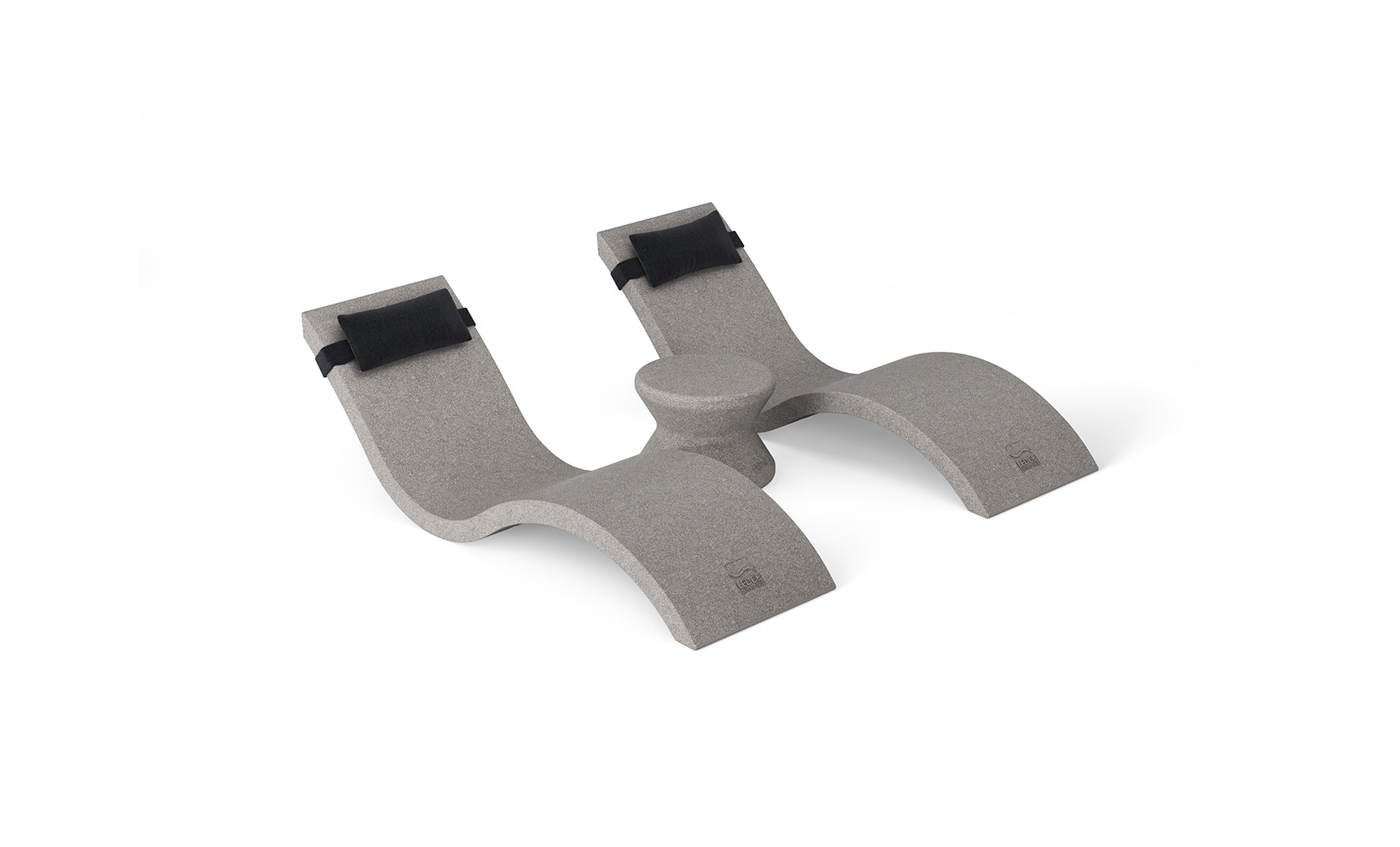 The Ledge Lounger Footrest, part of the Outdoor Paradise In-Pool Furniture Bundle, is a gray U-shaped ergonomic support with curved ends and black straps. It features a textured surface and central pivot for stability on any flat surface, ideal for elevating your feet in comfort.