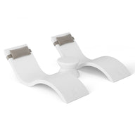 Transform your pool area into an outdoor paradise with the Outdoor Paradise In-Pool Furniture Bundle from Ledge Lounger. Featuring Signature Chaise Loungers with a minimalist white design and attached gray cushions, they offer contemporary style and comfort against a crisp white background.