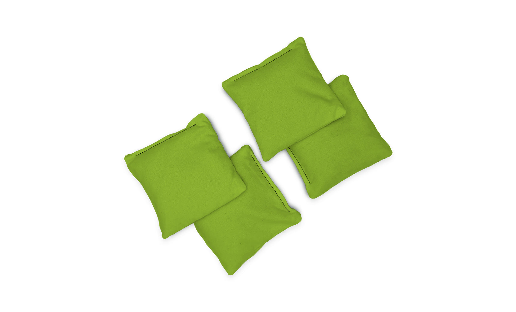 Four small, square green Bean Bags by Ledge Lounger are arranged loosely together on a white background.