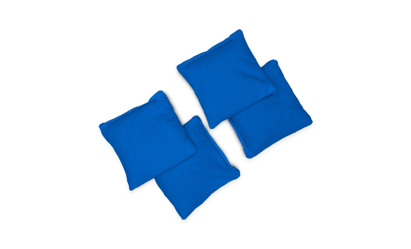Four Ledge Lounger Bean Bags in blue fabric, arranged in a scattered pattern on a white background.