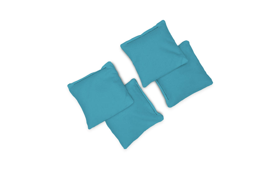 Four Ledge Lounger Bean Bags in blue fabric are arranged in a loose cluster on a white background.
