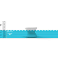 Diagram showing a water-filled tank with a vertical ruler on the left labeled drift zone, water level marked at 10m/32.8ft, and a white cylindrical object partially submerged on the right.