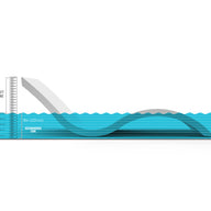 Diagram of a water wave device. It shows water waves moving over an angled structure under the surface. The device includes a drift zone label and a depth measurement, indicating 3m (10.2ft) at the engineered line.