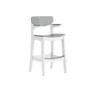 The Haven Hightop Armchair by Ledge Lounger features a white wooden frame, light grey upholstered seat and backrest, and a curved, modern design—ideal for stylish outdoor spaces. Displayed against a plain white background.