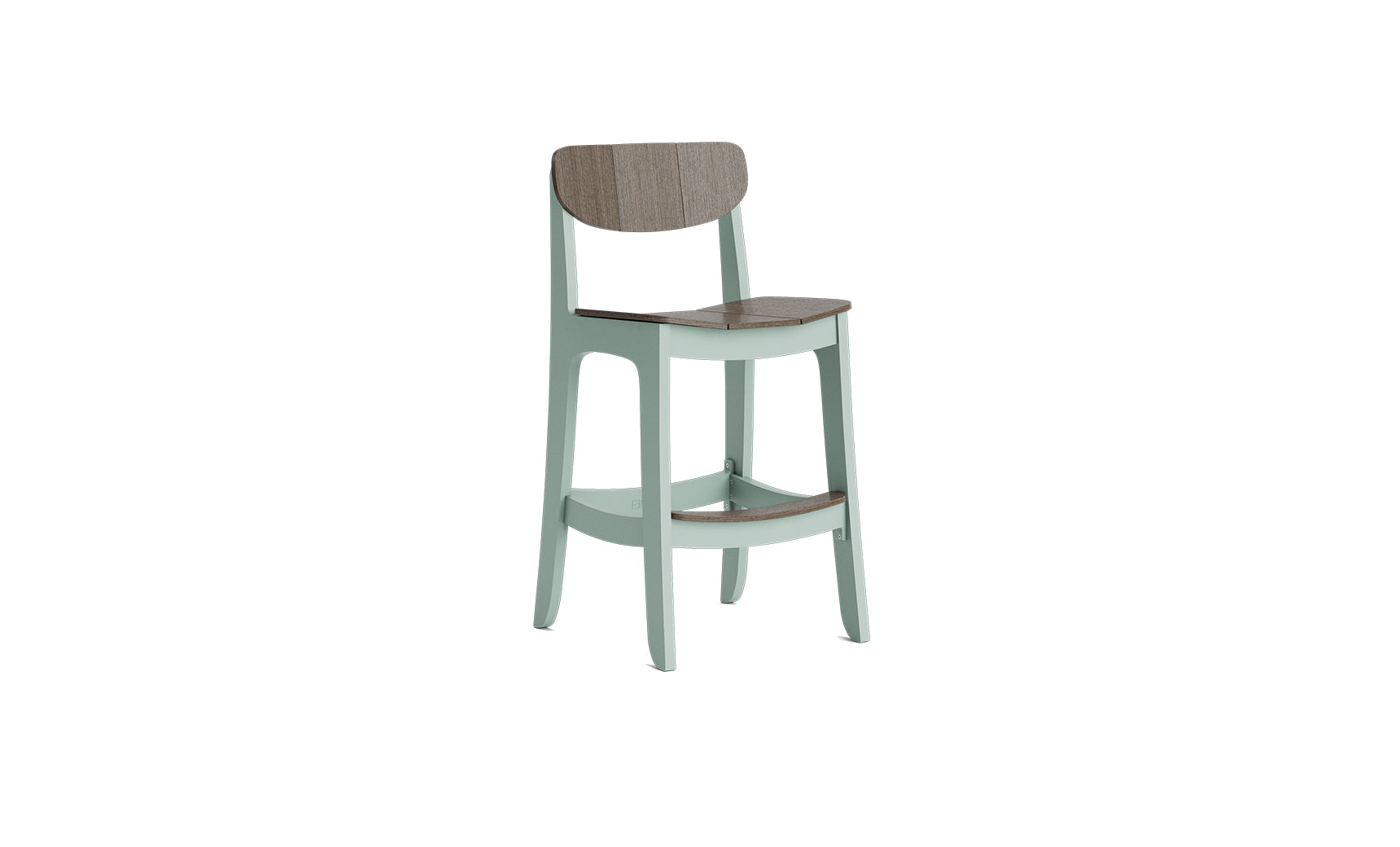 The Ledge Lounger Haven Hightop Chair features light green legs, a wooden seat and backrest, a sleek two-tone finish, clean lines, and a footrest—ideal for elevating any outdoor space.